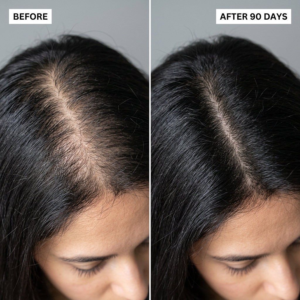 Before and After hair parting thickness comparison